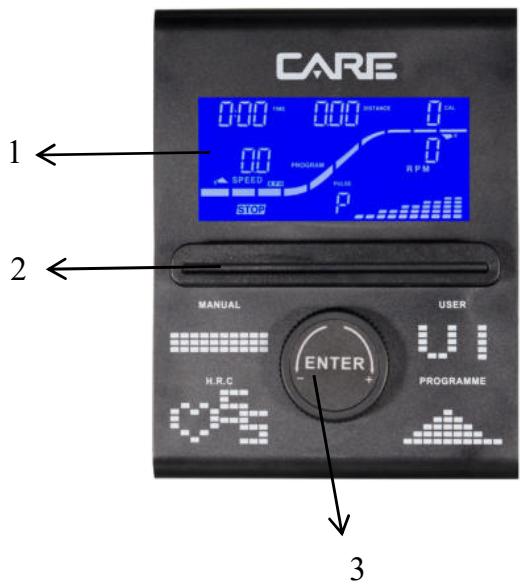 CARE FITNESS CV-535-2 - motorisé - Programme Contrôle de fréquence cardiaque : 55% H.R.C., 65% H.R.C., 75% H.R.C., 85% H.R.C., Target (cible) H.R.C. - 1