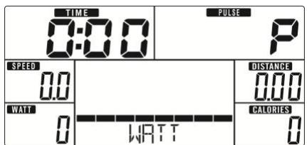 TIME 0:00 PULSE P SPEED 0.0 WATT 0 DISTANCE 0.00 CALORIES 0 WATT