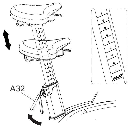 CARE FITNESS CROSSAIR-MAG C2 - Adjusting the seat height - 1