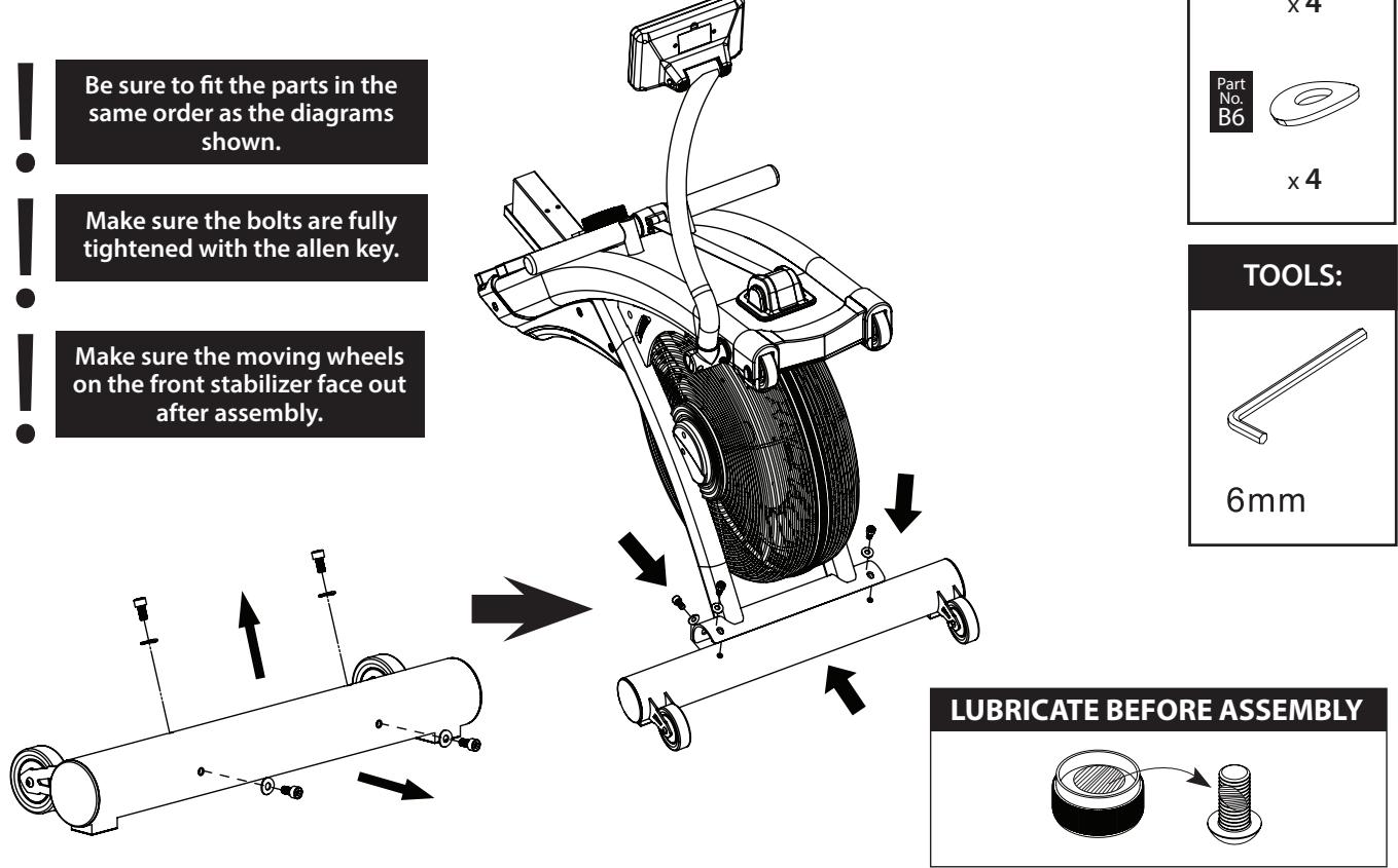 CARE FITNESS AIR-MAG magnétique - 2-2 Attach the front Stabilizer - 1