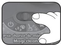 VTECH P'tit chariot de ménage Magi'clean - Curseur Marche/Arrêt/Sélection du mode de jeu - 1