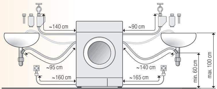 SIEMENS WD14H560FF/05 - Longueurs des flexibles, conduites et lignes selon le modèle - 2