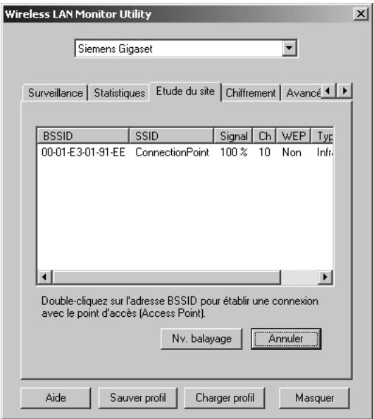 SIEMENS GIGASET PC CARD 11 - Connexion au site désiré à l'aide de l'utilitaire Etude du site - 1