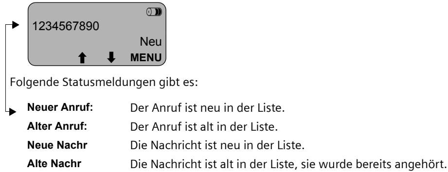 SIEMENS GIGASET CX550 - Eintrag der Anruferliste/Anrufbeantworterliste ansehen, Rufnummer ins Telefonbuch übernehmen - 1