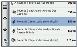 GARMIN NUVI 3490 LMT - Affichage de la liste des changements de direction - 1
