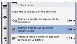 GARMIN NÜVI 3490LT - Affichage de la liste des changements de direction - 1