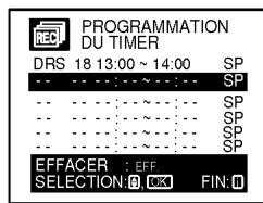 PROGRAMMATION DU TIMER DRS 18 13:00 ~ 14:00 SP -- -- -- -- -- SP -- -- -- -- -- -- SP -- -- -- -- -- -- SP -- -- -- -- -- -- SP EFFACER : EFF SELECTION: B. OK FIN: D