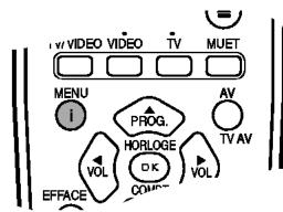 TV VIDEO VIDEO TV MUET MENU AV PROG. TV AV VOL HORLOGE VOL VOL COMPRE EFFACE