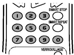 1 2 3 SMART STOP 4 5 6 SMART REPEAT 7 8 9 0 VERROUILLAGE