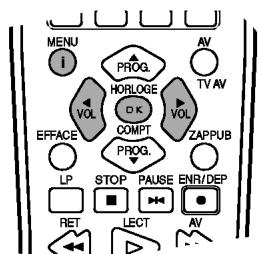MENU PROG. AV TV AV VOL HORLOGE COMPT ZAPPUB OFFACE PROG. LP STOP PAUSE ENR/DEP RET LECT AV