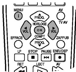 MENU I PROG. HORLOGE D K COMPT PROG. OFFACE VOL VOL ZAPPUB LP STOP PAUSE ENR/DEP RET LECT AV TV AV