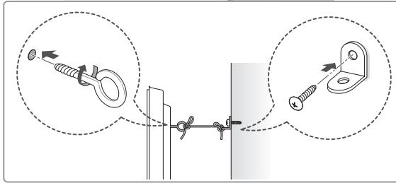 Diagram illustrating cable fastening technique with magnified insets showing rope and nut assembly