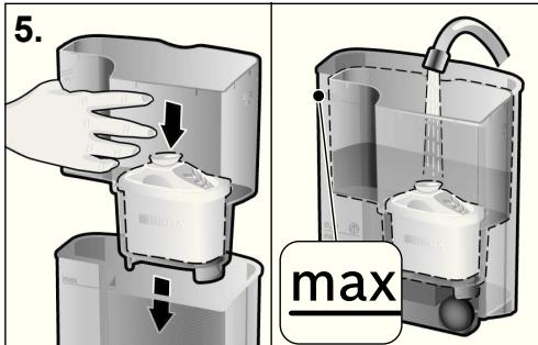 BOSCH TAS 5543 TASSIMO - Preparación e insertión del cartucho de filtro BRITA MAXTRA - 1