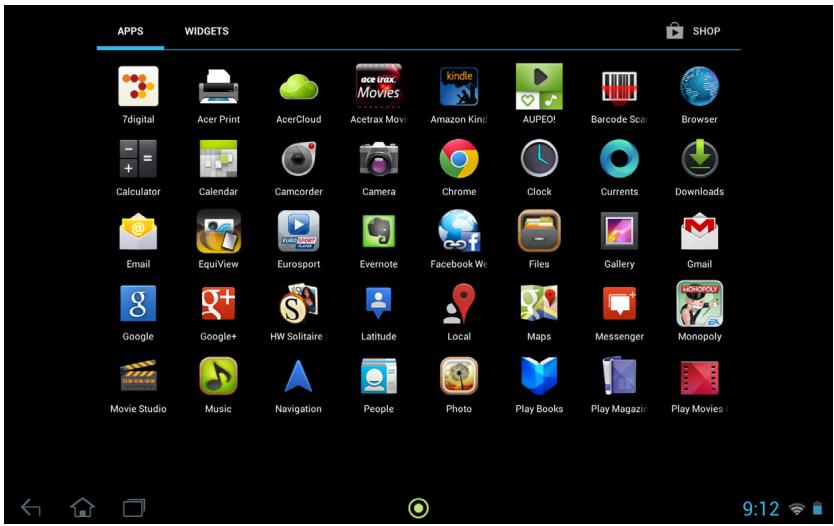 ACER ICONIA TAB W700, ICONIA TAB W700P, ICONIA W700 - Le menu des applications - 1