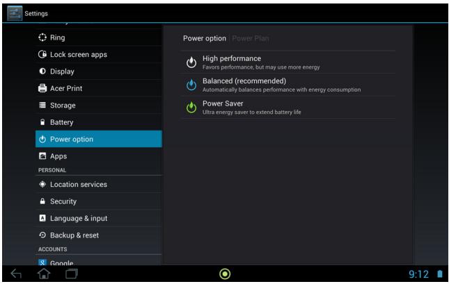 ACER ICONIA TAB W700, ICONIA TAB W700P, ICONIA W700 - Changer le profil de gestion de l'alimentation - 1