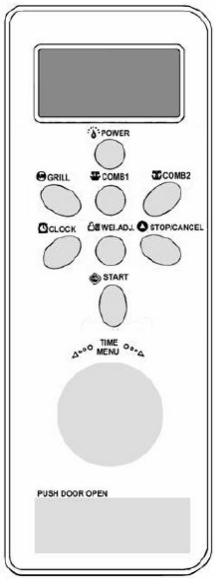 POWER GRILL COMB1 COMB2 CLOCK WEI_ADJ STOP/CANCEL START TIME MENU PUSH DOOR OPEN