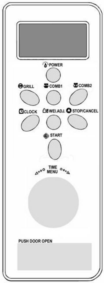 POWER GRILL COMB1 COMB2 CLOCK WEI.ADJ. STOP/CANCEL START TIME MENU PUSH DOOR OPEN