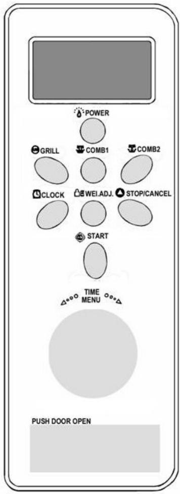 POWER GRILL COMB1 COMB2 CLOCK WEI.ADJ STOP/CANCEL START TIME MENU PUSH DOOR OPEN