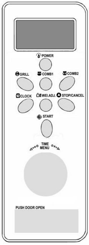 POWER GRILL COMB1 COMB2 CLOCK WEI.ADJ STOP/CANCEL START TIME MENU PUSH DOOR OPEN