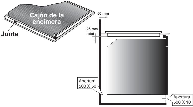 Cajón de la encimera Junta 50 mm 25 mm mini Apertura 500 X 50 Apertura 500 X 10