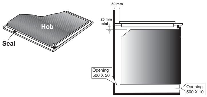 Hob Seal 50 mm 25 mm mini Opening 500 X 50 Opening 500 X 10