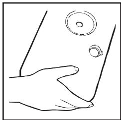 Line drawing of a hand holding a circular object above another hand, with no text or symbols present.