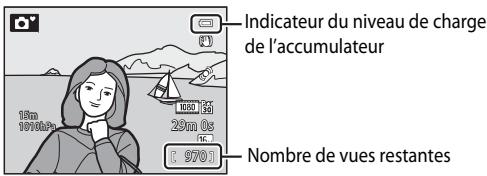 NIKON COOLPIX AW110 - Vérifiez le niveau de charge de l'accumulateur et le nombre de vues restantes. - 1
