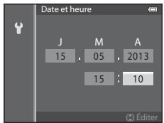 NIKON COOLPIX AW110 - Appuyez sur la commande ▲, ▼, ◀ ou ▶ pour régler la date et l'heure, puis appuyez sur Ⓞ. - 1