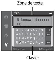 NIKON COOLPIX AW110 - Saisie de caractères pour les options SSID et Mot de passe - 1