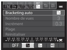 NIKON COOLPIX P7700 - Appuyez sur la commande ou du sélecteur multidirectionnel pour désir le type de bracketing (37), puis appuyez sur . - 1