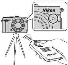 NIKON COOLPIX P7700 - Visez le récepteur infrarouge à l'avant de l'appareil photo avec le transmetteur (1), puis appuyez sur la commande de transmission. - 1
