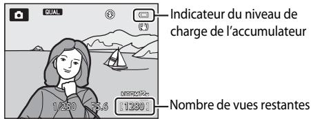 NIKON COOLPIX P7700 - Vérifiez le niveau de charge de l'accumulateur et le nombre de vues restantes. - 1