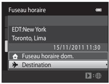 NIKON COOLPIX S1200PJ - Appuyez sur ou pour sélectionner le fuseau horaire de destination. - 2