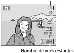 NIKON COOLPIX S3300 - Vérifiez l'indicateur du niveau de charge de l'accumulateur et le nombre de vues restantes. - 1