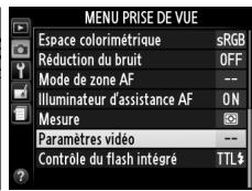 NIKON D3200 - Sélectionner paramètres vidéo. - 1