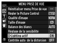 NIKON D3200 - Afficher les options de d-lighting actif. - 1