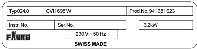 FAURE CVH698M - Plaquette signalétique - 2