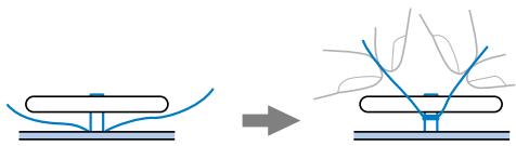 BROTHER INNOVIS 15 - ② Une fois le travail de couture terminé, coupez le fil supérieur qui dépasse, enroulez-le autour du fil entre le bouton et le tissu, puis nouez-le au début du point. - 1