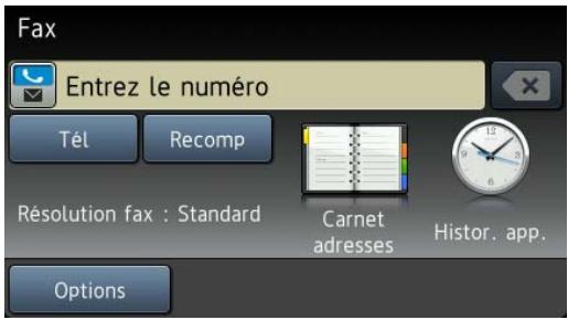 Fax Entrez le numéro Tél Recomp Résolution fax : Standard Carnet adresses Histor. app. Options