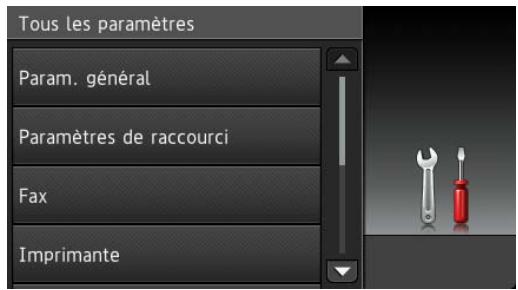 Tous les paramètres Param. général Paramètres de raccourci Fax Imprimante