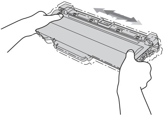 BROTHER HL-5450DN - Déballez la cartouche de toner neuve. Tenez la cartouche avec les deux mains et secouez-la latéralement plusieurs fois pour répartir le toner uniformément à l'intérieur de la cartouche. - 1
