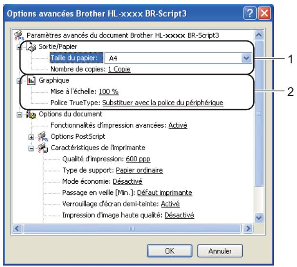 Options avancées Brother HL-xxxx BR-Script3 Paramètres avancés du document Brother HL-xxxx BR-Script3 Sortie/Papier Taille du papier: A4 Nombre de copies: 1 Copie Graphique Mise à l'échelle: 100 % Police TrueType: Substituer avec la police du périphérique Options du document Fonctionnalités d'impression avancées: Activé Options PostScript Caractéristiques de l'imprimante Qualité d'impression: 600 ppp Type de support: Papier ordinaire Mode économie: Désactivé Passage en veille [Min.]: Défaut imprimante Verrouillage d'écran demi-teinte: Activé Impression d'image haute qualité: Désactivé OK Annuler