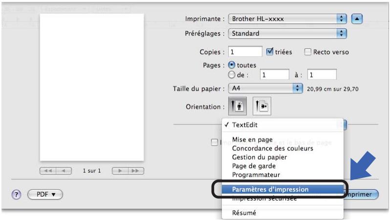 Imprimante : Brother HL-xxxx Préréglages : Standard Copies : 1 triées Recto verso Pages : toutes de : 1 à : 1 Taille du papier : A4 20,99 cm sur 29,70 Orientation : ✓ TextEdit Mise en page Concordance des couleurs Gestion du papier Page de garde Programmateur Paramètres d'impression Impression sécurisée Récumé