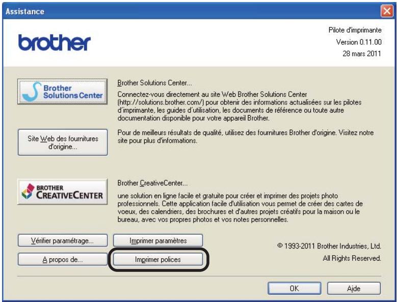 Assistance Pilote d'imprimante Version 0.11.00 28 mars 2011 brother Brother Solutions Center... Connectez-vous directement au site Web Brother Solutions Center (http://solutions.brother.com/) pour obtenir des informations actualisées sur les pilotes d'imprimante, les guides d'utilisation, les documents de référence ou toute autre documentation disponible pour votre appareil Brother. Site Web des fournitures d'origine... Pour de meilleurs résultats de qualité, utilisez des fournitures Brother d'origine. Visitez notre site pour plus d'informations. Brother CreativeCenter... une solution en ligne facile et gratuite pour créer et imprimer des projets photo professionnels. Cette application facile d'utilisation vous permet de créer des cartes de voeux, des calendriers, des brochures et d'autres projets créatifs pour la maison ou le bureau, avec vos propres photos et vos notes personnelles. Vérifier paramétrage... Imprimer paramètres A propos de... Imprimer polices © 1993-2011 Brother Industries, Ltd. All Rights Reserved. OK Aide