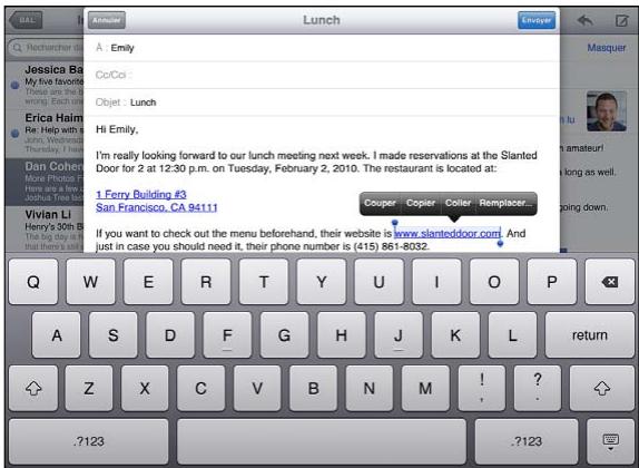 APPLE IPAD 2 - Édition : couper, copier et coller - 1
