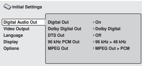 PIONEER DVD-V8000 - Press the SETUP button to open the SETUP menu, then use the cursor buttons (↑, ↓, ←, →) to select [Initial Settings] and press the ENTER button - 1