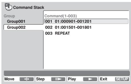 PIONEER DVD-V8000 - Pour exécuter une des instructions du groupe comme une seule démarche - 1