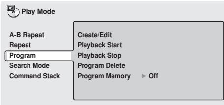 PIONEER DVD-V8000 - Press the PLAY MODE button to display the Play Mode menu, then select [Program]. - 1