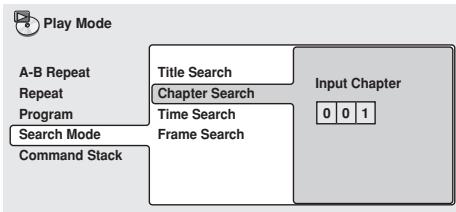 PIONEER DVD-V8000 - Use the cursor buttons (↑, ↓, ←, →) to select the type of search, and press the number pad buttons (0 to 9) to input the desired title/chapter/track/time/frame number. - 1