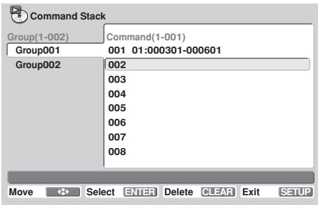 PIONEER DVD-V8000 - 1) Place the cursor over the blank space following the final step in the first group's command column, then press the ENTER button. - 1